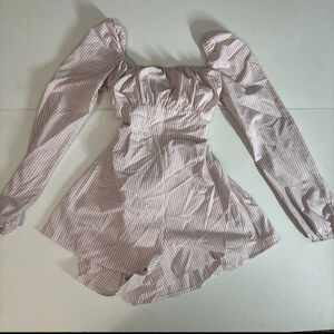 PrettyLittleThing Pink and White Striped Romper